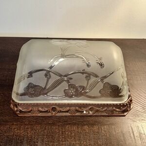 Vintage Bronze Banker's Lamp Shade Replacement Part - Floral Glass Lamp Shade